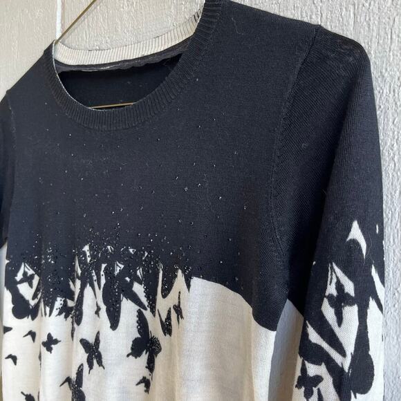 Patrizia Pepe Butterfly Wool Jumper Crewneck in Black and Cream Size 1 US 6 - Picture 2 of 9